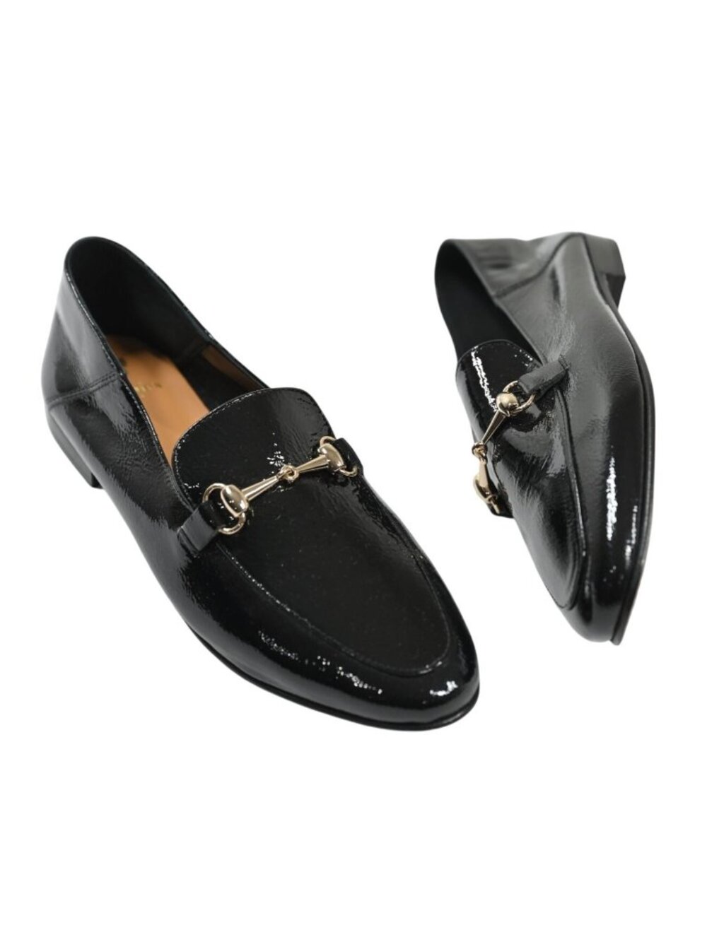 Bobbies Patent Horsebit Jill Loafers in Vinyl Black